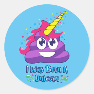Pegatina Redonda Nacido A Unicorn (Emoji De Caca)