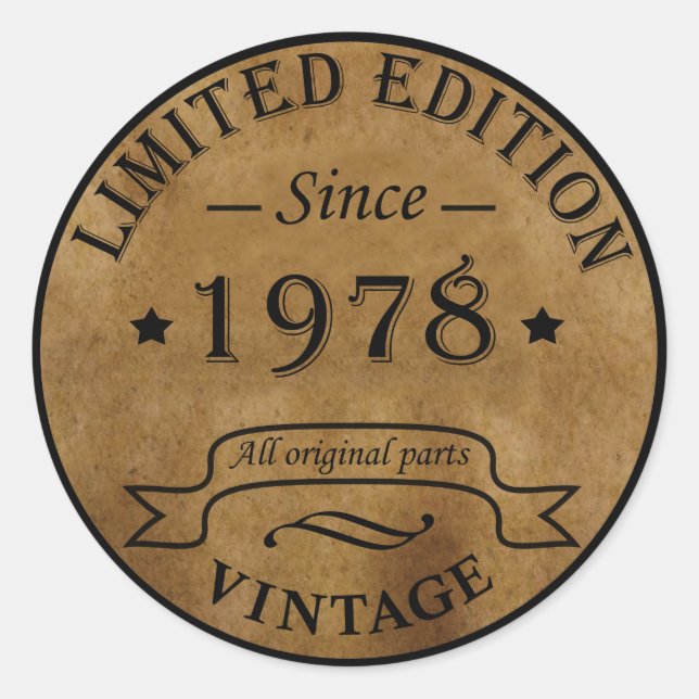 Pegatina Redonda Nacido en 1978, en un antiguo cumpleaños (Anverso)