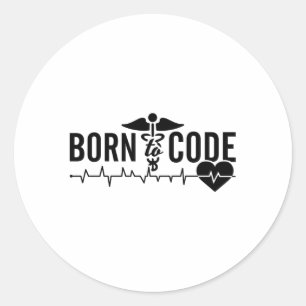 Pegatina Redonda Nacido En Código Programador Médico Codificación I