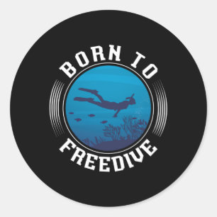 Pegatina Redonda Nacido En Freediving, Freediver De La Pesca Lanza