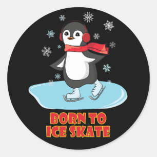 Pegatina Redonda Nacido En Hielo Skate Cute Penguin