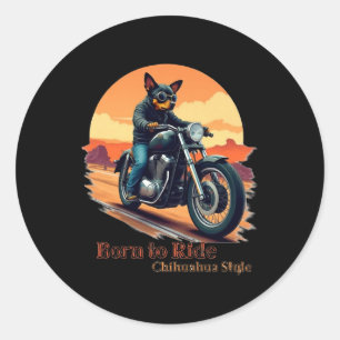 Pegatina Redonda Nacido en moto Chihuahua Impresión de arte