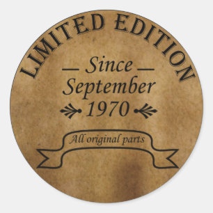 Pegatina Redonda nacido en septiembre de 1970 cumpleaños vintage