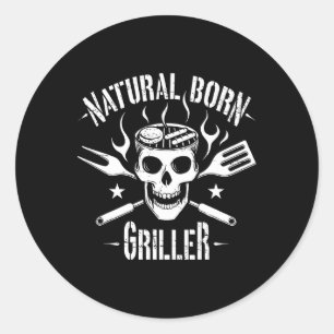 Pegatina Redonda Nacido Natural Griller Funny Chiste Bbq Para El Am