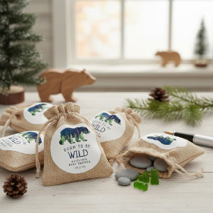 Pegatina Redonda Nacido para ser salvaje Baby Shower