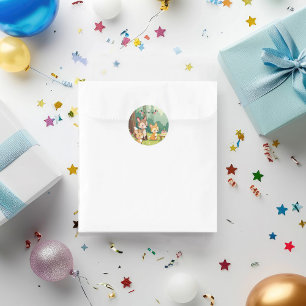 Pegatina Redonda Nacimiento de animales de Cute Woodland