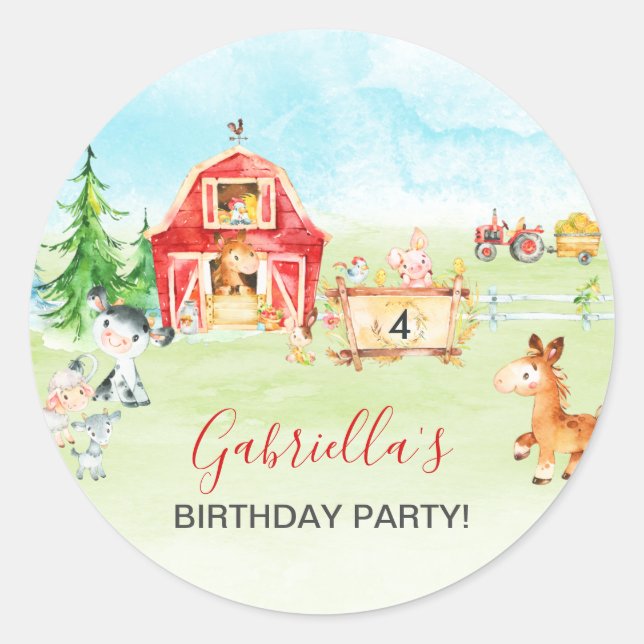 Pegatina Redonda Nacimiento de Barnyard y animales de granja (Anverso)