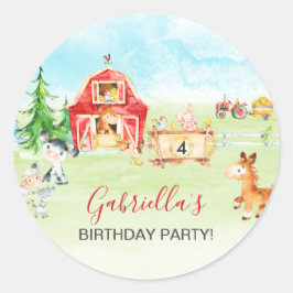 Pegatina Redonda Nacimiento de Barnyard y animales de granja