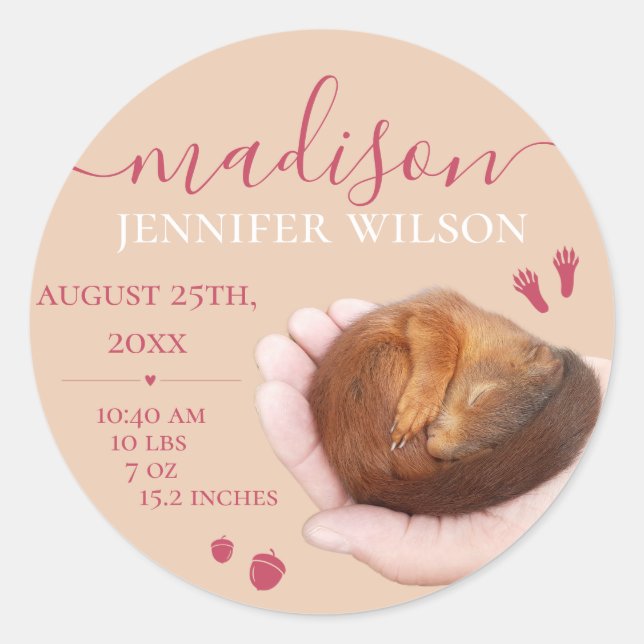 Pegatina Redonda Nacimiento de bebé regalo estadísticas de nacimien (Anverso)