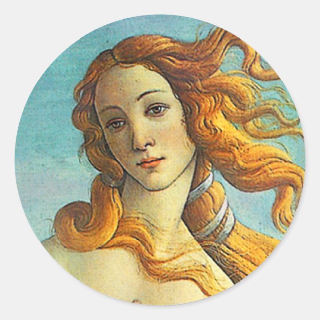 Pegatina Redonda Nacimiento de Botticelli de Venus (Anverso)