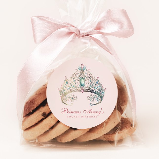 Pegatina Redonda Nacimiento de la acuarela de la princesa rosa Tiar (Subido por el creador)