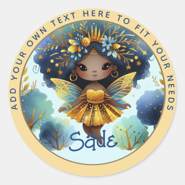 Pegatina Redonda Nacimiento de un hada africana Princesa Verde azul (Anverso)