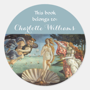 Pegatina Redonda Nacimiento de Venus por Sandro Botticelli Bookplat
