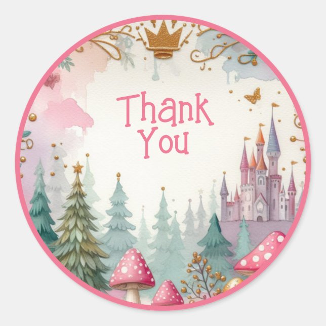 Pegatina Redonda Nacimiento Floral Fairy Birthday Pink Princess Fie (Anverso)