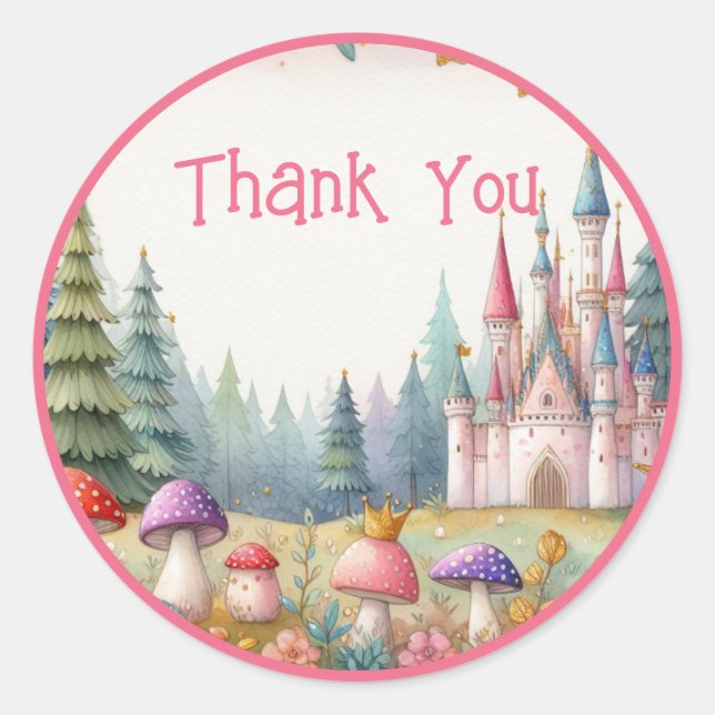 Pegatina Redonda Nacimiento Floral Fairy Birthday Pink Princess Fie (Anverso)