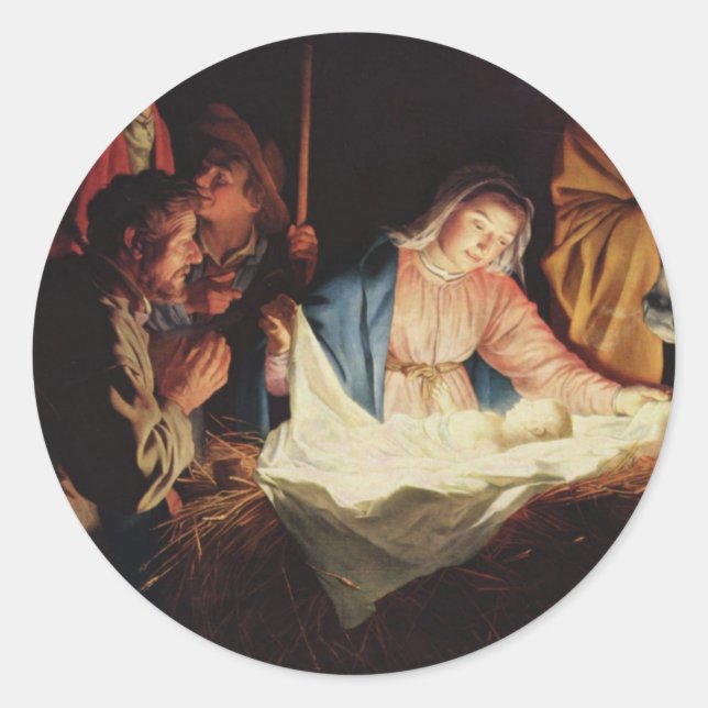 Pegatina Redonda nacimiento- navidad (Anverso)
