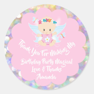 Pegatina Redonda Nacimiento Niña Ducha Purpurina Rosa Fairly