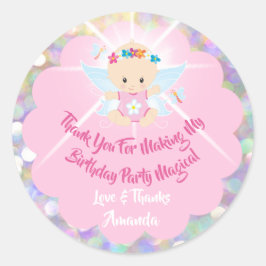 Pegatina Redonda Nacimiento Niña Ducha Purpurina Rosa Princesa