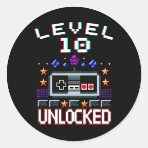 Pegatina Redonda Nacimiento Niño Nivel 10 Juego De Video Gracioso D