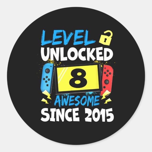 Pegatina Redonda Nacimiento Niño Nivel 8 Desbloqueado Impresionante (Anverso)