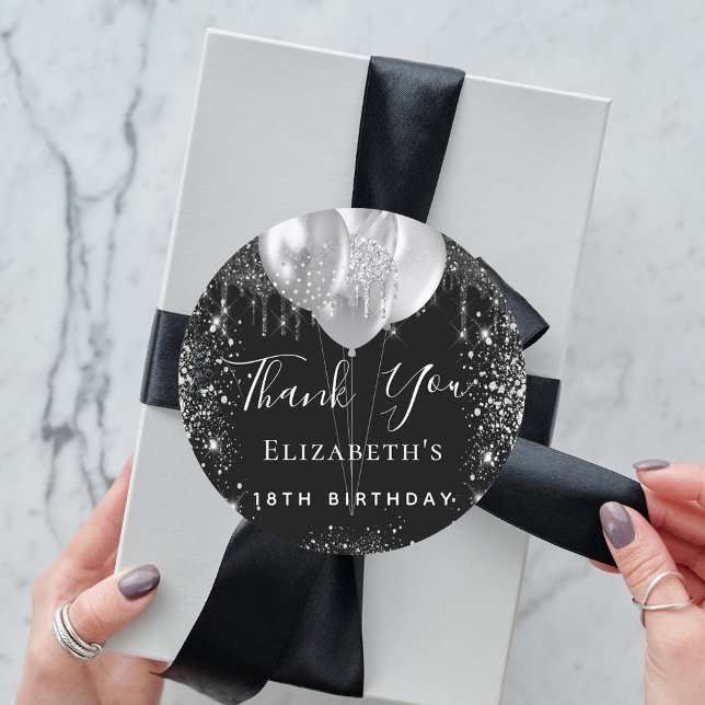 Pegatina Redonda Nacimiento nombre de purpurina de plata negra grac (Subido por el creador)