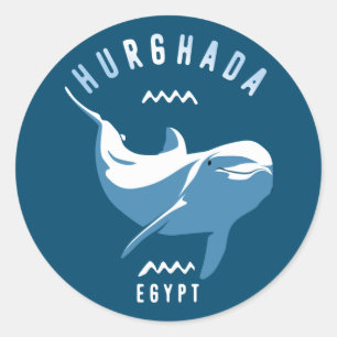 Pegatina Redonda Nadando con delfines Hurghada camiseta egipcia