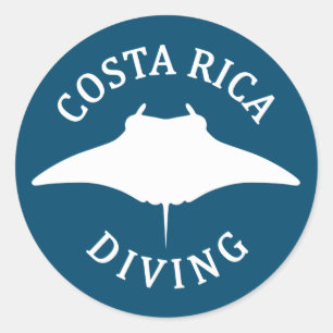 Pegatina Redonda Nadando Con Manta Ray - Buceo En Costa Rica