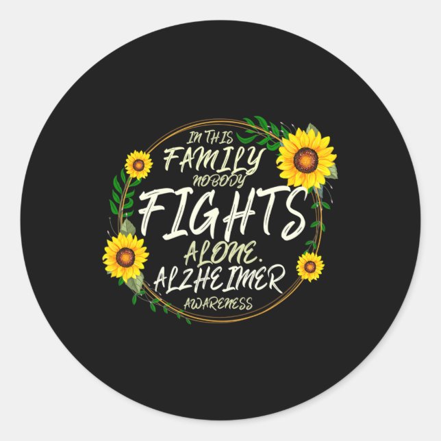 Pegatina Redonda Nadie Pelea Solo. Apoyo familiar. Alzheimer Awa (Anverso)