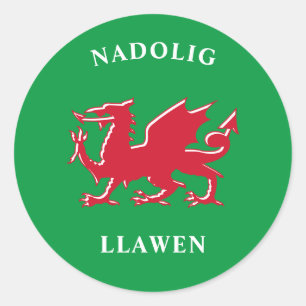 Pegatina Redonda Nadolig Llawen Galés Navidad Alegre Feliz Navidad