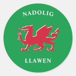 Pegatina Redonda Nadolig Llawen Welsh Simple Celtic Merry Christmas