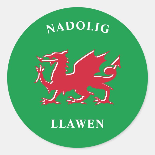 Pegatina Redonda Nadolig Llawen Welsh Simple Celtic Merry Christmas (Anverso)