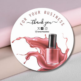 Pegatina Redonda Nail Salon Business Branding Tarjeta de agradecimi