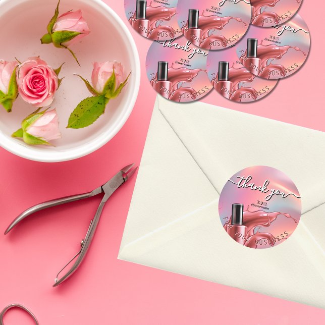 Pegatina Redonda Nail Salon Business Branding Tarjeta de agradecimi (Subido por el creador)
