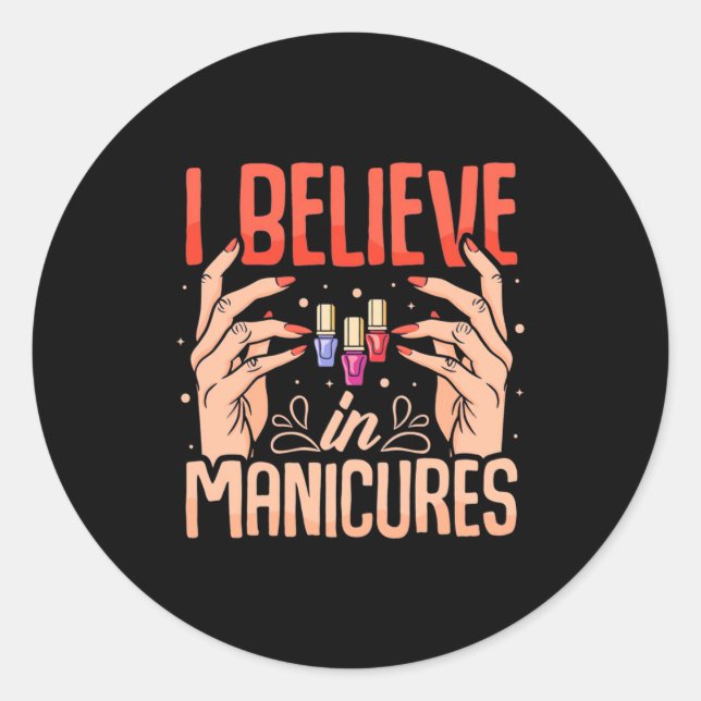 Pegatina Redonda Nail Tech Cree En Las Manicuras (Anverso)