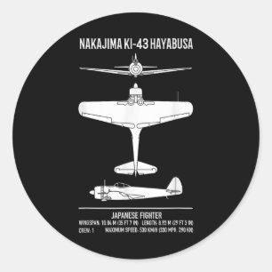 Pegatina Redonda Nakajima Ki-43 Avión japonés de combate Hayabusa