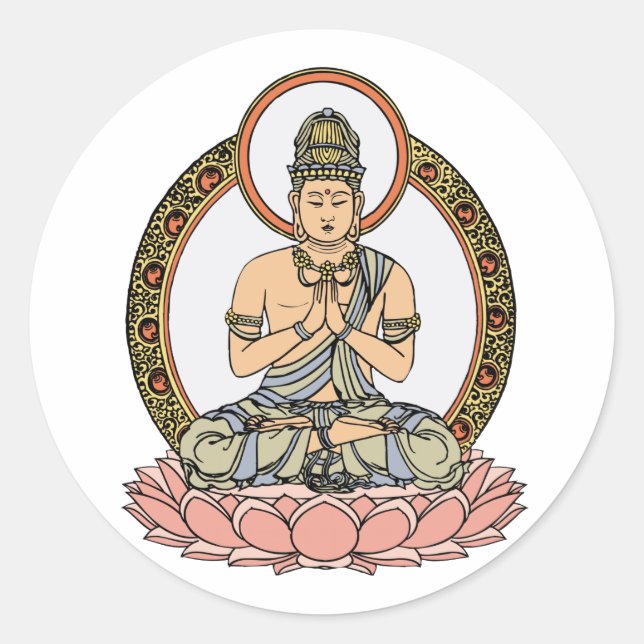 Pegatina Redonda Namaskara Mudra Buddha (Anverso)