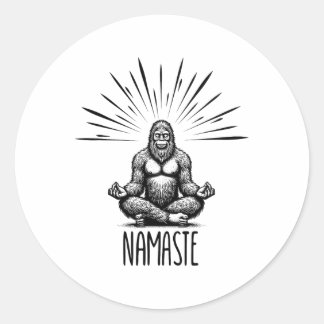Pegatina Redonda Namaste Bigfoot Yoga Meditación Divertida Yoga Big