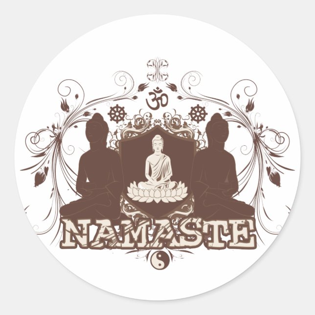 Pegatina Redonda Namaste Buddha (Anverso)