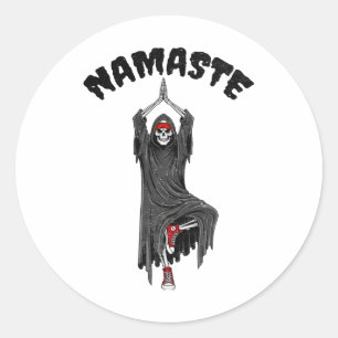 Pegatina Redonda Namaste de yoga divertido de Halloween esqueleto s