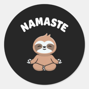 Pegatina Redonda Namaste Divertido Lindo Perezoso Kawaii Yoga Perez