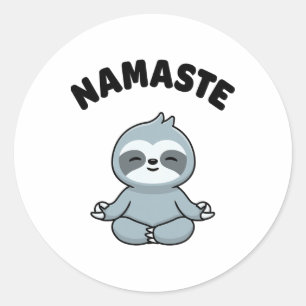 Pegatina Redonda Namaste Divertido Lindo Perezoso Kawaii Yoga Perez