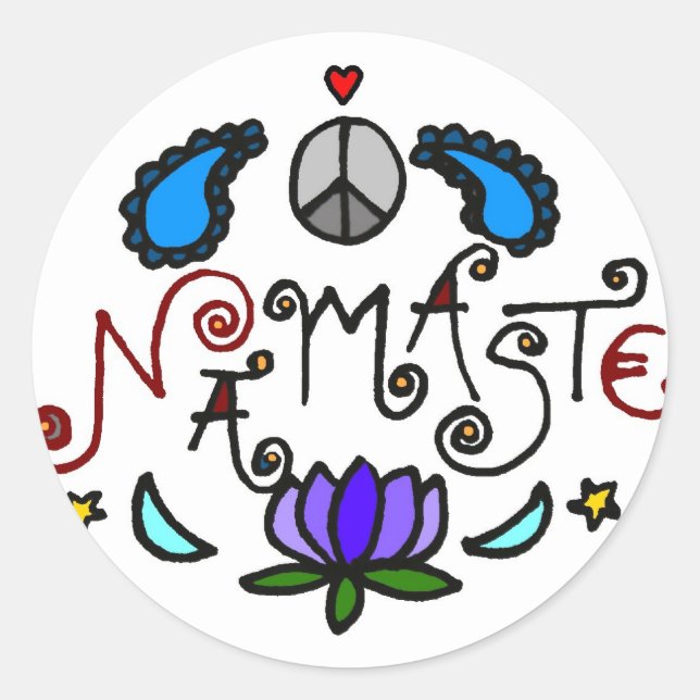 Pegatina Redonda Namaste Doodles (Anverso)