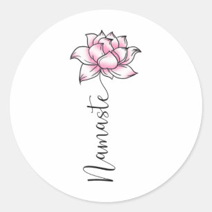 Pegatina Redonda Namaste Lilly Loto Flor Rosa Bonita Yoga Hindi Lo