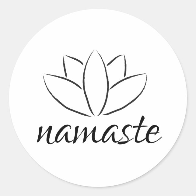 Pegatina Redonda Namaste Lotus Flower Yoga manuscrito (Anverso)