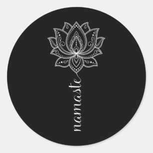 Pegatina Redonda Namaste Mandala Loto Meditación Ejercicio Yoga Amo