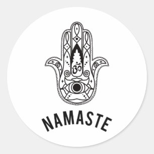 Pegatina Redonda Namaste Mano Hamsa Yoga Hinduismo Vedas Ohm 