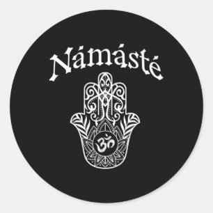 Pegatina Redonda Namaste Mano Hamsa Yoga Hinduismo Vedas Ohm _1