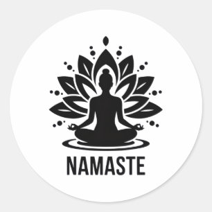 Pegatina Redonda Namaste Meditación Amantes del Yoga Relajación Esp