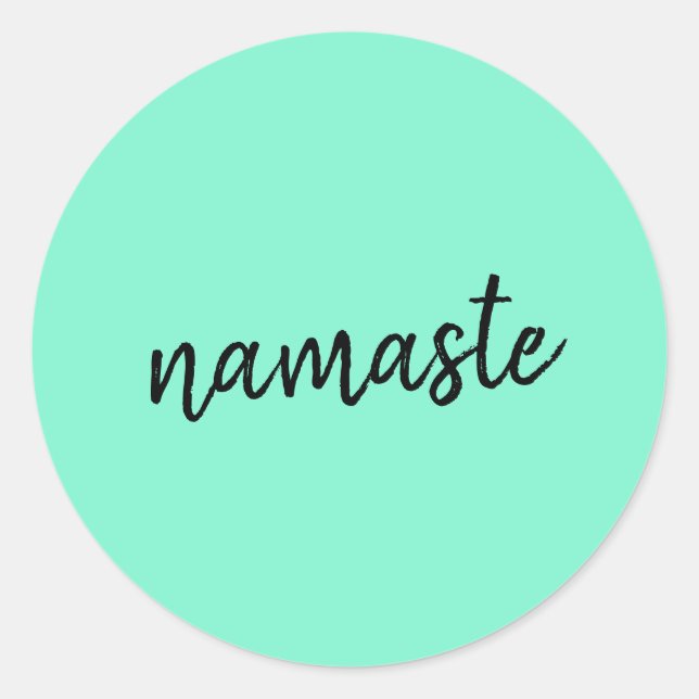 Pegatina Redonda Namaste | Neo Mint Green Modern Yoga Espiritual (Anverso)