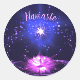Pegatina Redonda Namaste Purple Crystal Lotus Bright Star